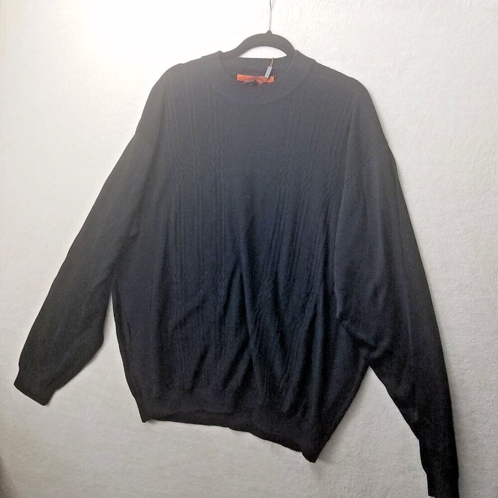 Axis black sweater men's 3xt long sleeve pullover cable weave cotton blend‎ crew
